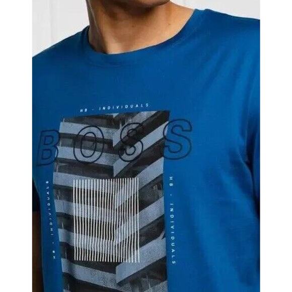 Men's Boss Hugo Boss Mercerised Tiburt Blue T-Shirt Sz Medium Short Sleeve Tee - Picture 7 of 10